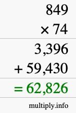 How to calculate 849 times 74 using long multiplication