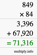 How to calculate 849 times 84 using long multiplication