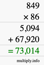 How to calculate 849 times 86 using long multiplication