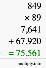 How to calculate 849 times 89 using long multiplication