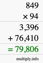 How to calculate 849 times 94 using long multiplication