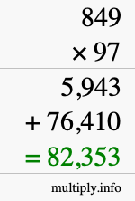 How to calculate 849 times 97 using long multiplication