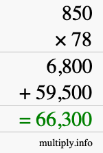 How to calculate 850 times 78 using long multiplication