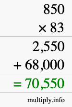 How to calculate 850 times 83 using long multiplication