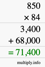 How to calculate 850 times 84 using long multiplication
