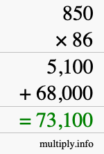 How to calculate 850 times 86 using long multiplication
