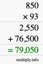 How to calculate 850 times 93 using long multiplication
