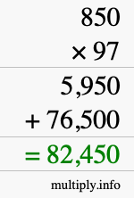 How to calculate 850 times 97 using long multiplication