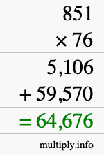 How to calculate 851 times 76 using long multiplication