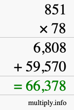 How to calculate 851 times 78 using long multiplication