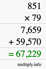 How to calculate 851 times 79 using long multiplication