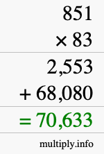 How to calculate 851 times 83 using long multiplication