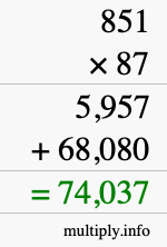 How to calculate 851 times 87 using long multiplication