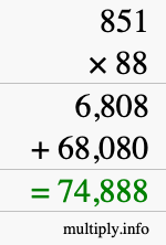 How to calculate 851 times 88 using long multiplication