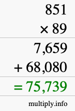 How to calculate 851 times 89 using long multiplication