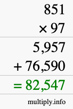 How to calculate 851 times 97 using long multiplication