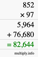 How to calculate 852 times 97 using long multiplication