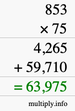 How to calculate 853 times 75 using long multiplication