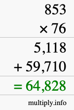 How to calculate 853 times 76 using long multiplication