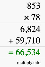 How to calculate 853 times 78 using long multiplication