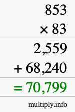 How to calculate 853 times 83 using long multiplication