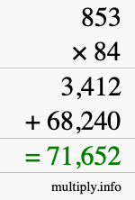 How to calculate 853 times 84 using long multiplication