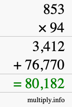 How to calculate 853 times 94 using long multiplication
