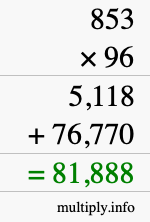 How to calculate 853 times 96 using long multiplication