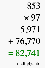 How to calculate 853 times 97 using long multiplication