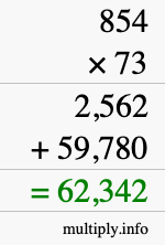 How to calculate 854 times 73 using long multiplication