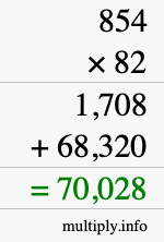 How to calculate 854 times 82 using long multiplication