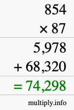 How to calculate 854 times 87 using long multiplication