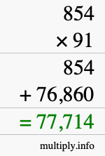 How to calculate 854 times 91 using long multiplication