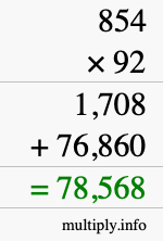 How to calculate 854 times 92 using long multiplication