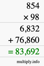 How to calculate 854 times 98 using long multiplication