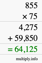 How to calculate 855 times 75 using long multiplication