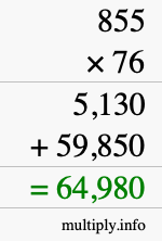 How to calculate 855 times 76 using long multiplication