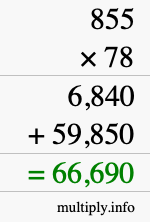 How to calculate 855 times 78 using long multiplication