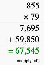 How to calculate 855 times 79 using long multiplication