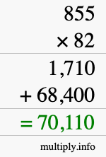 How to calculate 855 times 82 using long multiplication