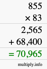 How to calculate 855 times 83 using long multiplication