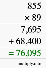 How to calculate 855 times 89 using long multiplication