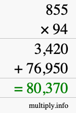 How to calculate 855 times 94 using long multiplication