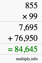 How to calculate 855 times 99 using long multiplication