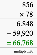 How to calculate 856 times 78 using long multiplication