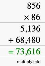 How to calculate 856 times 86 using long multiplication