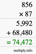 How to calculate 856 times 87 using long multiplication