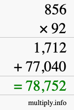 How to calculate 856 times 92 using long multiplication