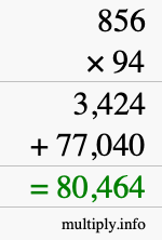How to calculate 856 times 94 using long multiplication