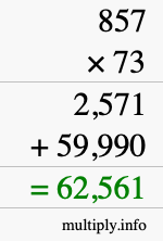 How to calculate 857 times 73 using long multiplication
